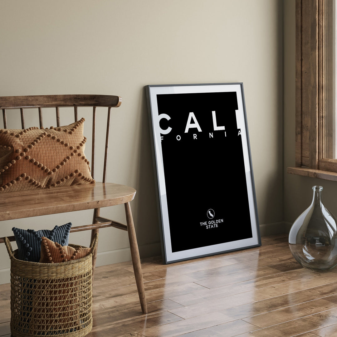 California Black and White Typography Wall Art Print | Custom Any Colour | US State | United States of America | USA
