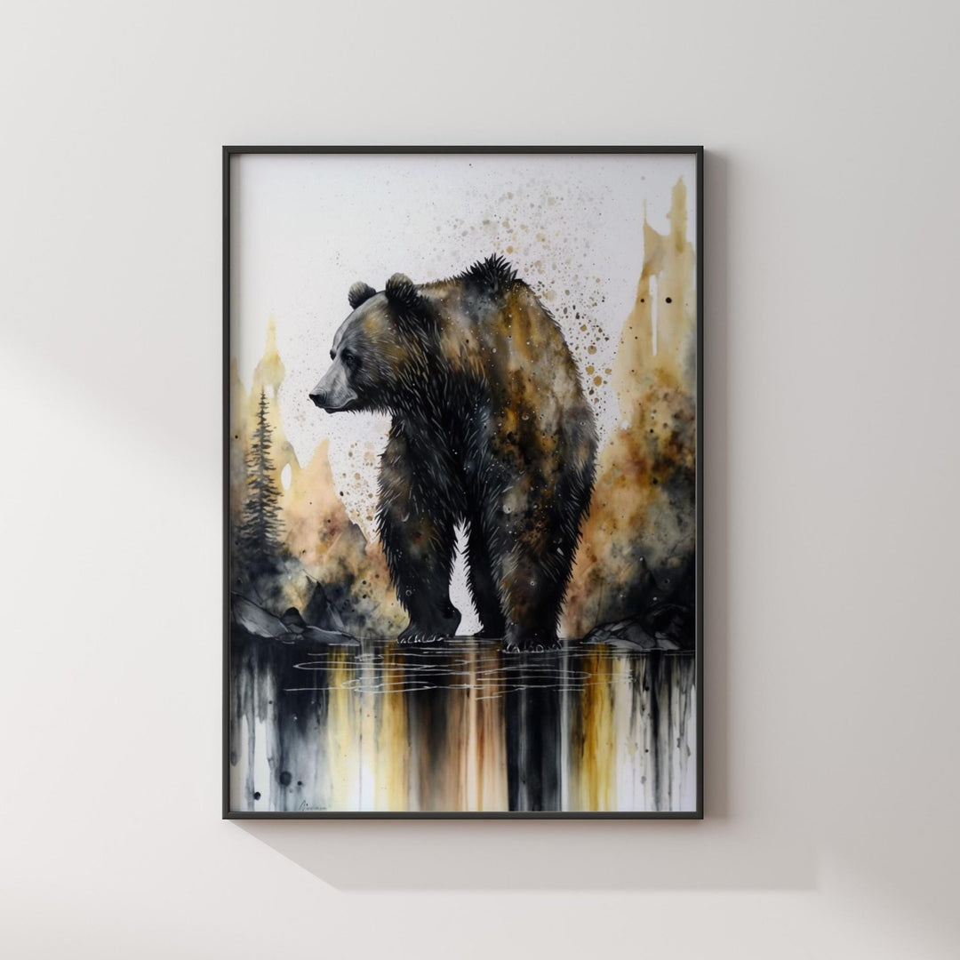 Bear Black and Gold  Wall Art Print | Bold and Striking Animal Decor for Home or Office