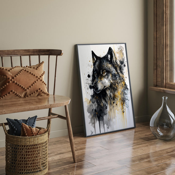 Wolf Art | Black & Gold Wall Art Print | Modern and Vibrant Decor for Home or Office