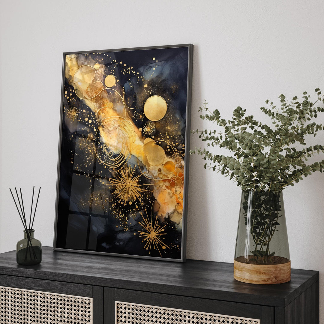 Galaxy Floral Bloom Art Print | Universe black and gold Floral Decor for Home and Office