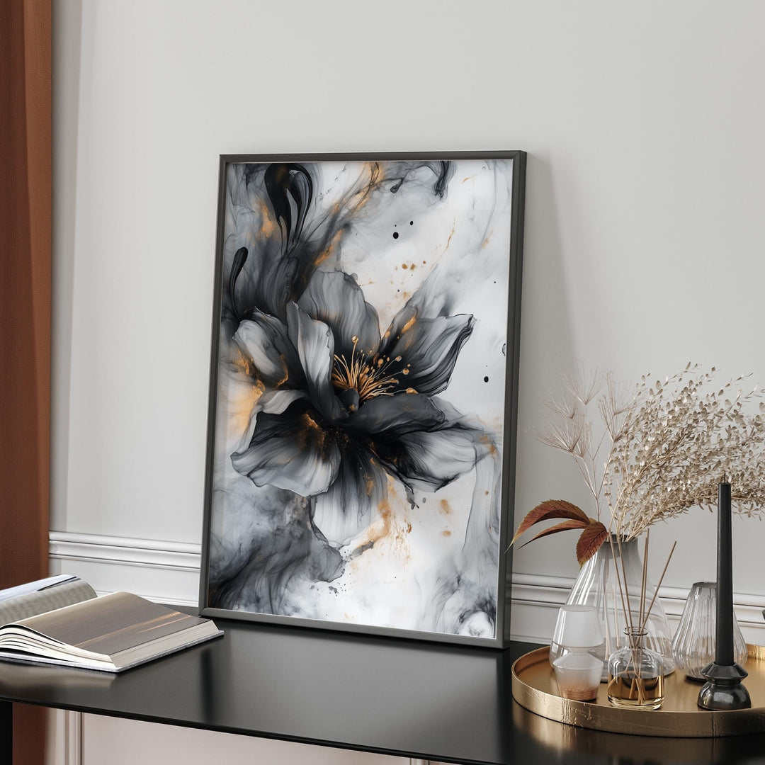 Black & Gold Dandelion Wall Art | Elegant Floral Print | Modern Botanical Decor for Living Room