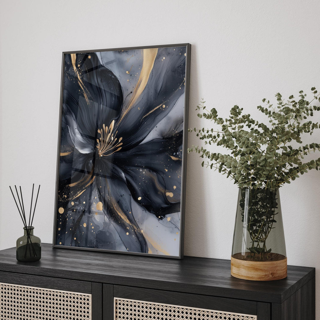 Black & Gold Dandelion Art Print | Floral Wall Art | Chic Nature-Inspired Decor for Bedroom