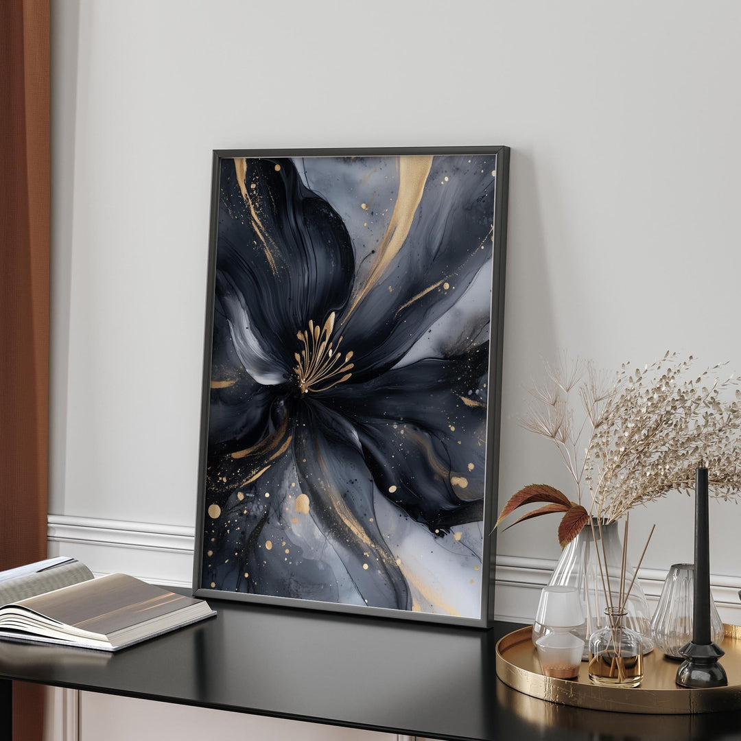Black & Gold Dandelion Art Print | Floral Wall Art | Chic Nature-Inspired Decor for Bedroom