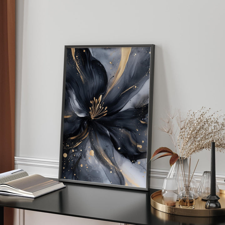 Black & Gold Dandelion Art Print | Floral Wall Art | Chic Nature-Inspired Decor for Bedroom