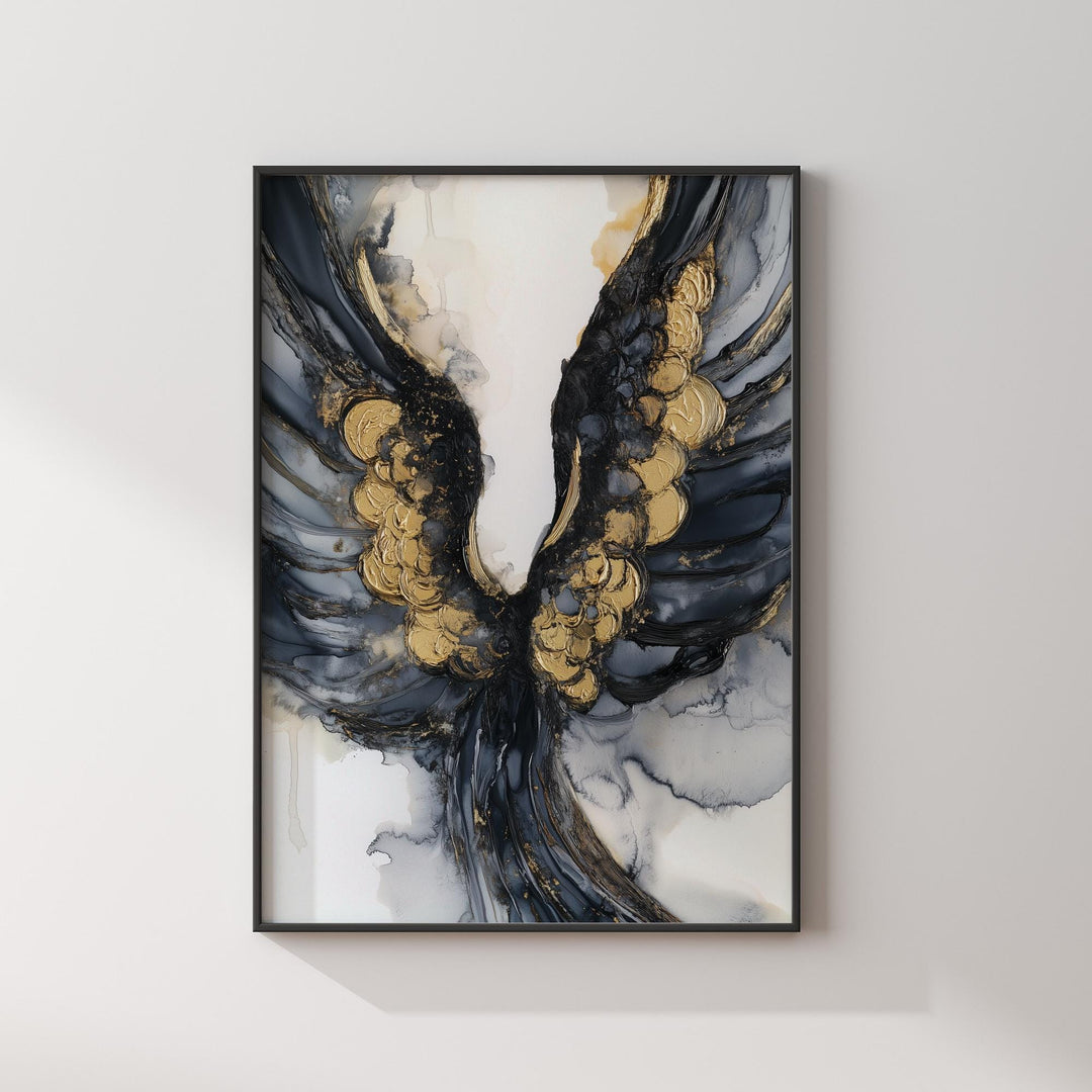 Black and Gold Angel Wings Art | Luxurious Spiritual Wall Print | Stylish Decor for Any Room