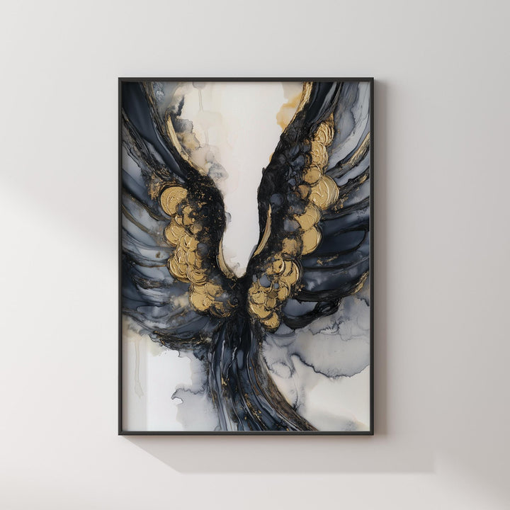Black and Gold Angel Wings Art | Luxurious Spiritual Wall Print | Stylish Decor for Any Room
