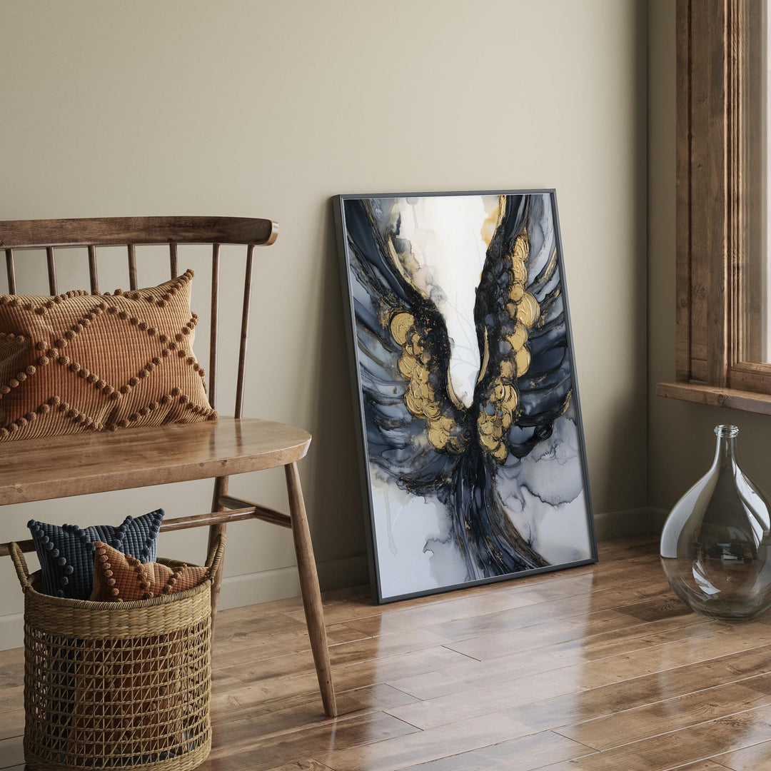 Black and Gold Angel Wings Art | Luxurious Spiritual Wall Print | Stylish Decor for Any Room