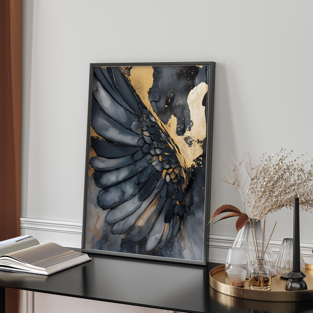 Black & Gold Angel Wings Wall Art | Elegant Angelic Print | Sophisticated Decor for Living Room