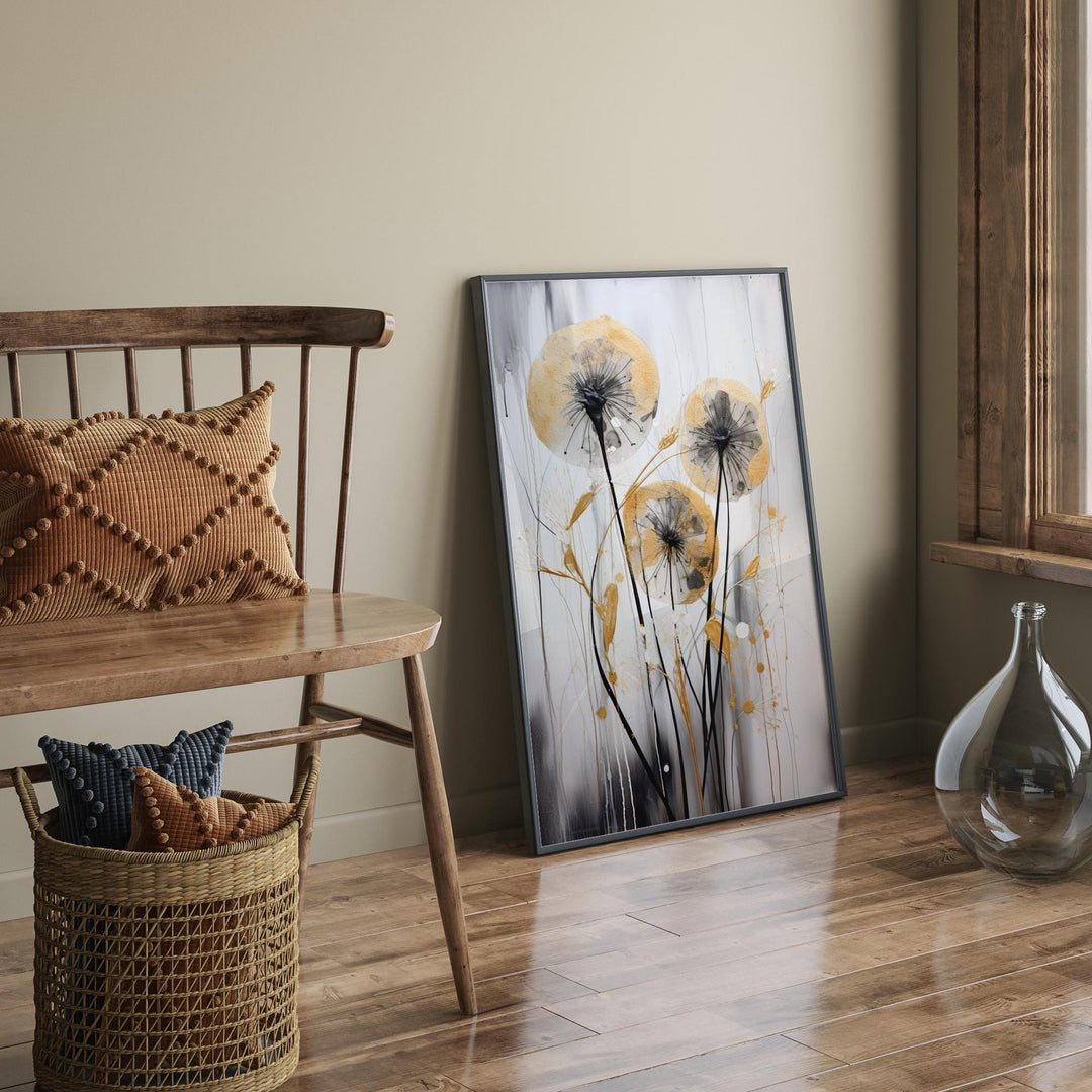Dandelion Wall Art Print in Black and Gold |  Botanical Decor for Home and Office