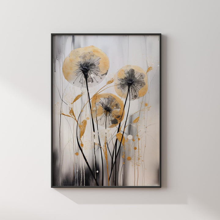 Dandelion Wall Art Print in Black and Gold |  Botanical Decor for Home and Office