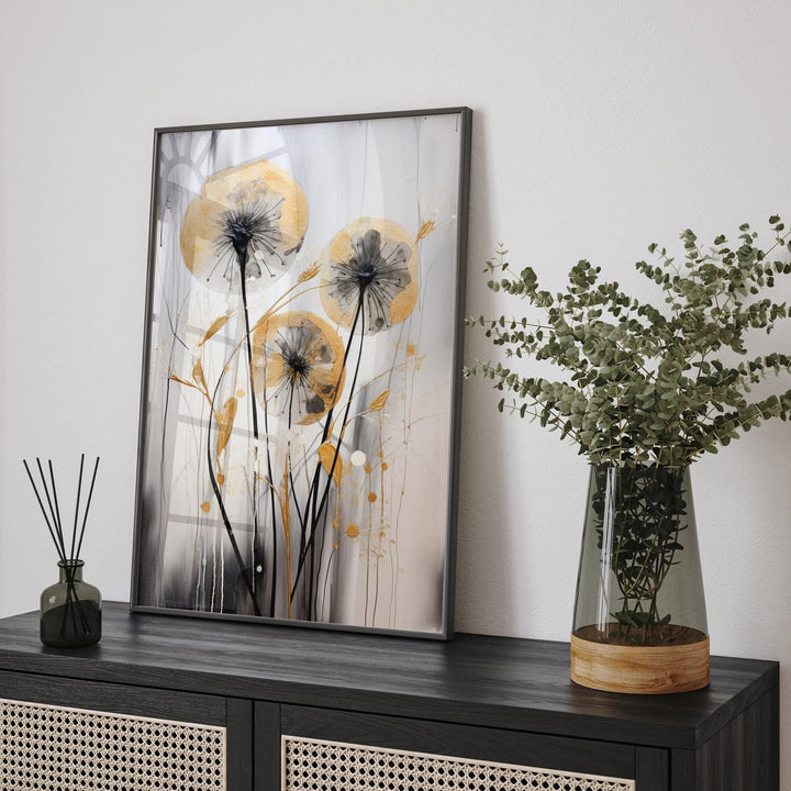 Dandelion Wall Art Print in Black and Gold |  Botanical Decor for Home and Office
