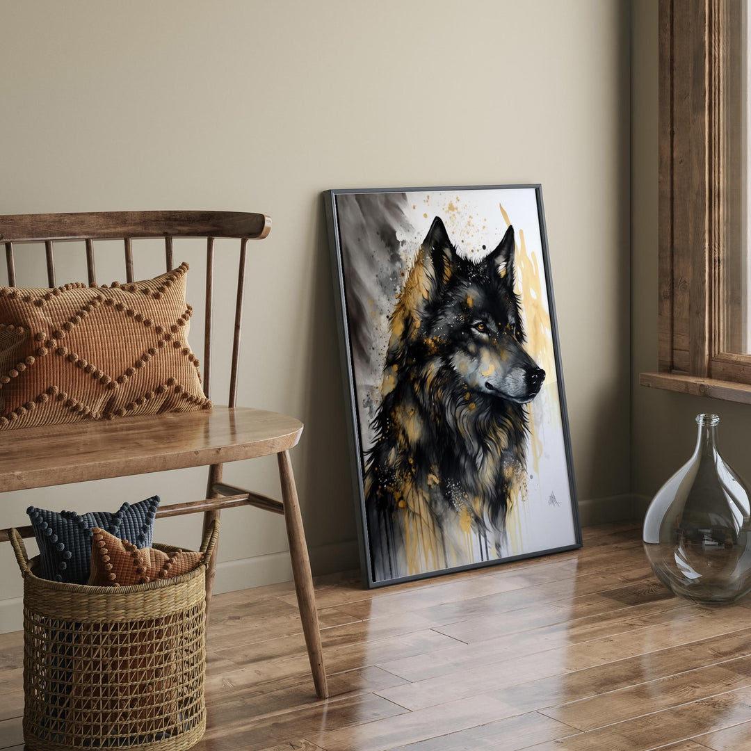 Wolf Black & Gold Wall Art Print | Bold Modern Decor for Home or Office