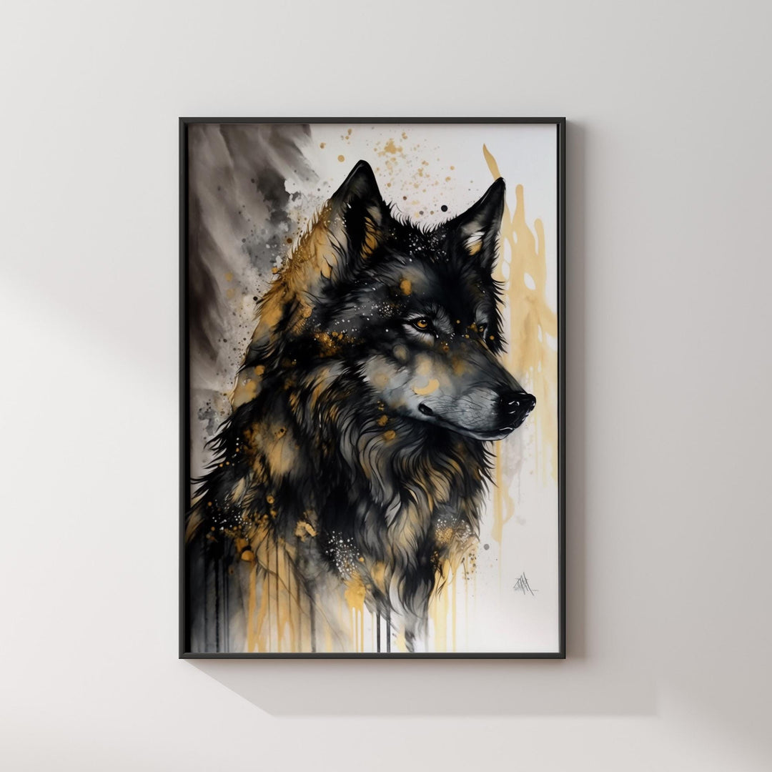 Wolf Black & Gold Wall Art Print | Bold Modern Decor for Home or Office