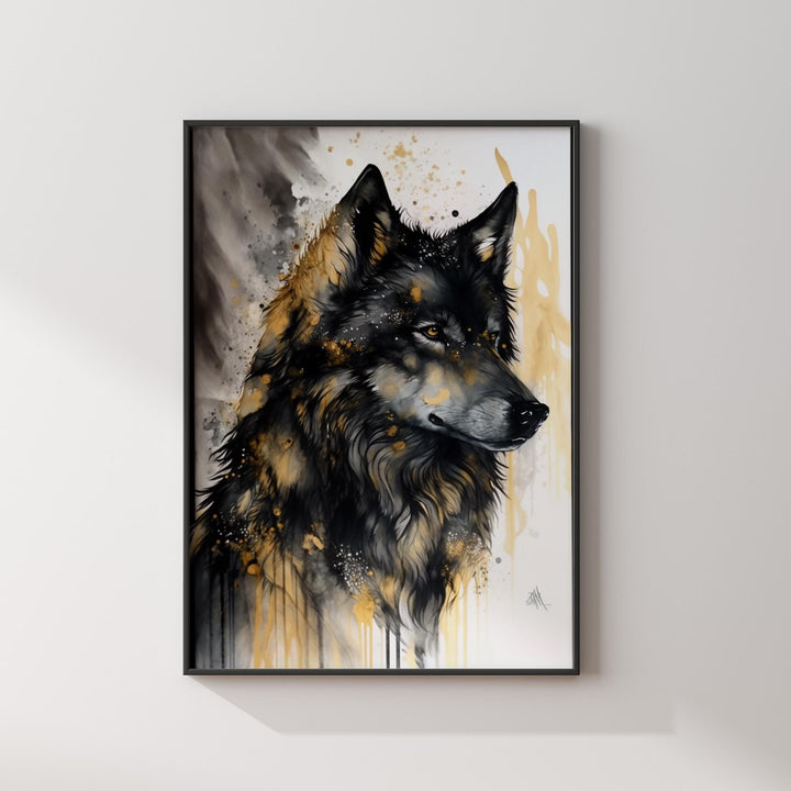 Wolf Black & Gold Wall Art Print | Bold Modern Decor for Home or Office