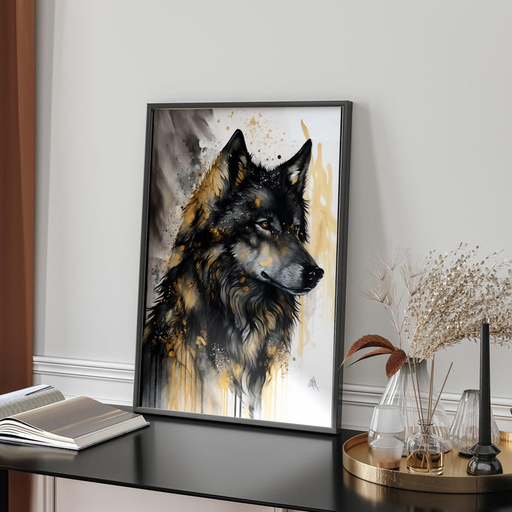 Wolf Black & Gold Wall Art Print | Bold Modern Decor for Home or Office