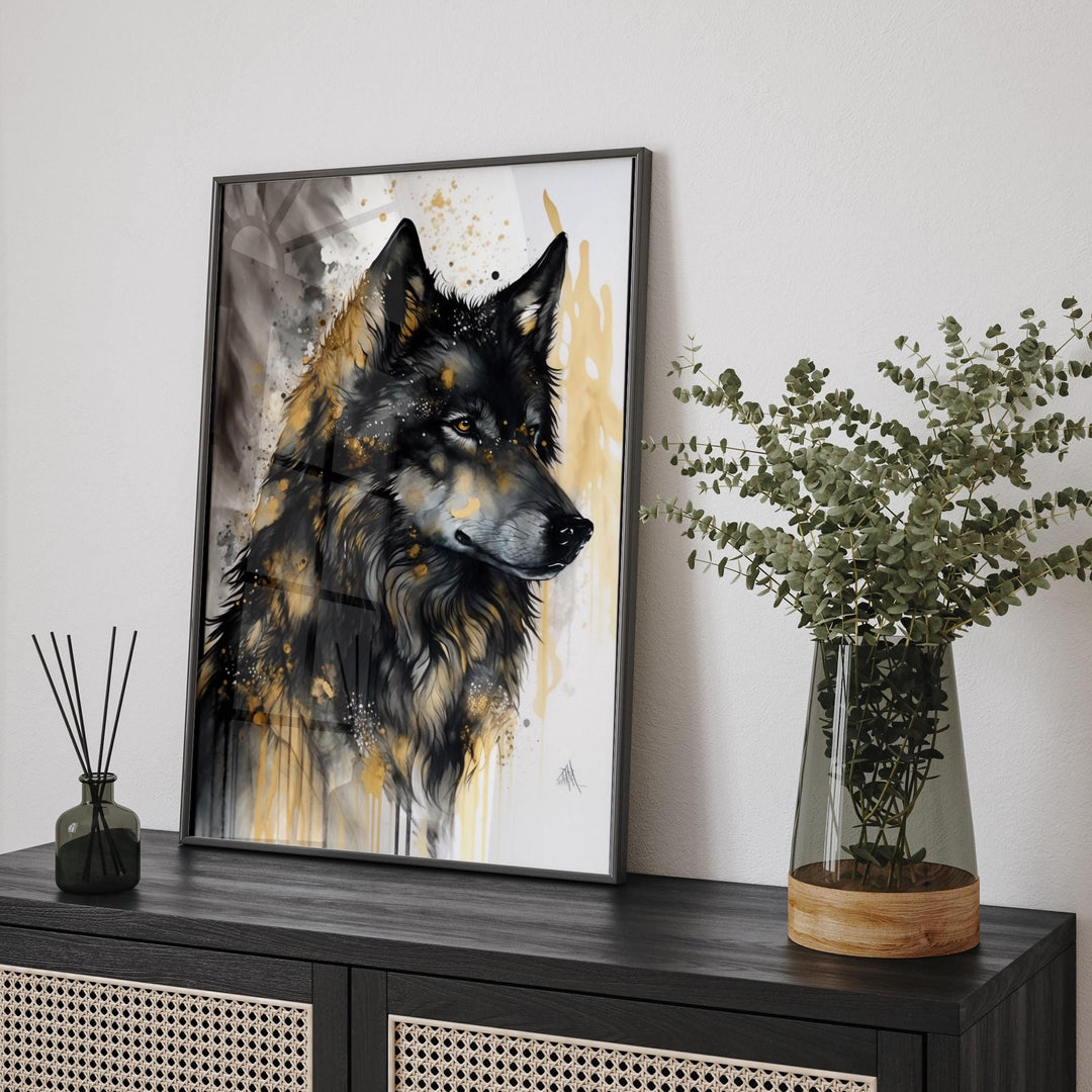 Wolf Black & Gold Wall Art Print | Bold Modern Decor for Home or Office