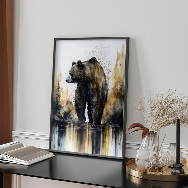 Bear Black and Gold  Wall Art Print | Bold and Striking Animal Decor for Home or Office