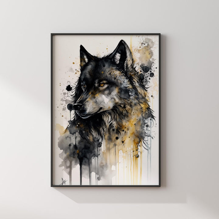 Wolf Art | Black & Gold Wall Art Print | Modern and Vibrant Decor for Home or Office