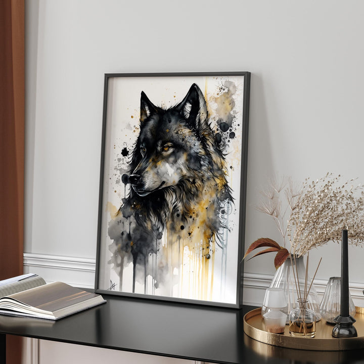 Wolf Art | Black & Gold Wall Art Print | Modern and Vibrant Decor for Home or Office