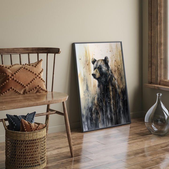 Bear Wall Art Print | Black and gold Wild Animal Art for Home and Office Decor
