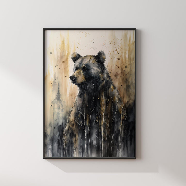 Bear Wall Art Print | Black and gold Wild Animal Art for Home and Office Decor