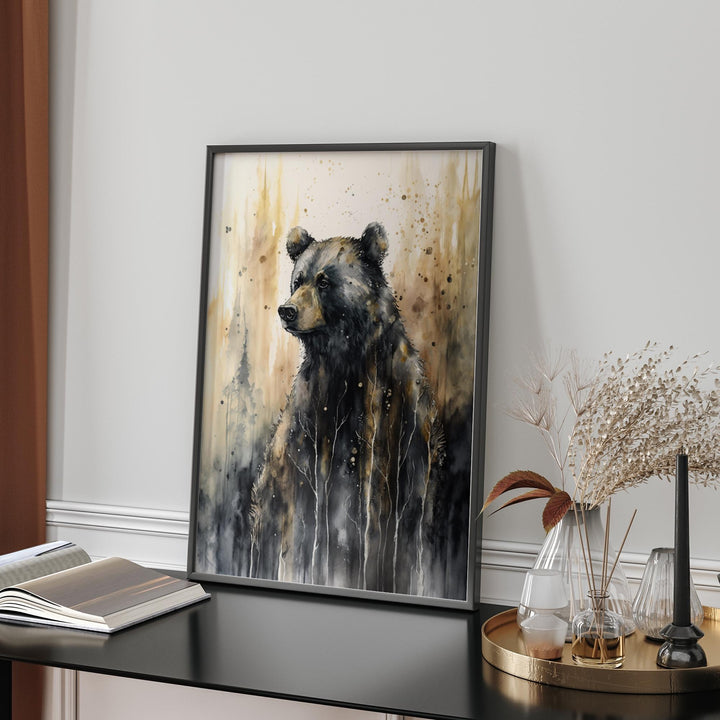 Bear Wall Art Print | Black and gold Wild Animal Art for Home and Office Decor