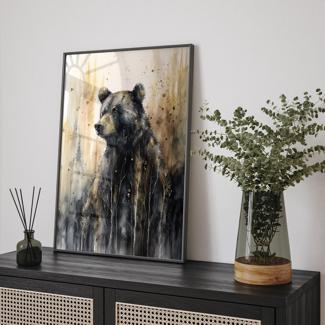 Bear Wall Art Print | Black and gold Wild Animal Art for Home and Office Decor