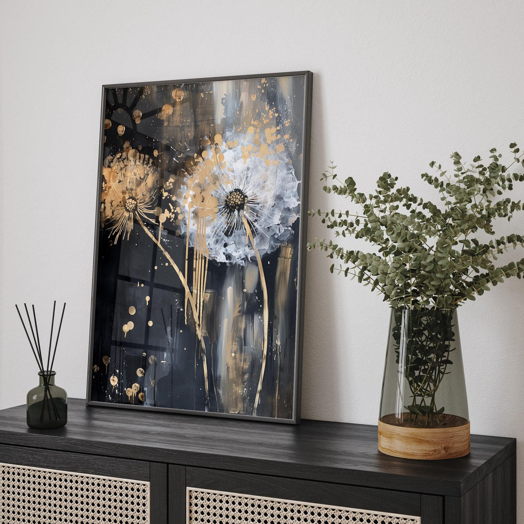 Dandelion Luxury Black & Gold Abstract Wall Art | Contemporary Print for Modern Style