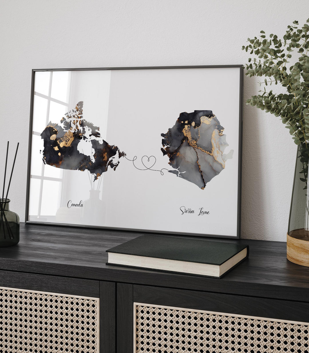 Canada and Sierra Leone Map Black & Gold Travel Wall Art Print | Canadian | Minimalist Decor | International Travel Art