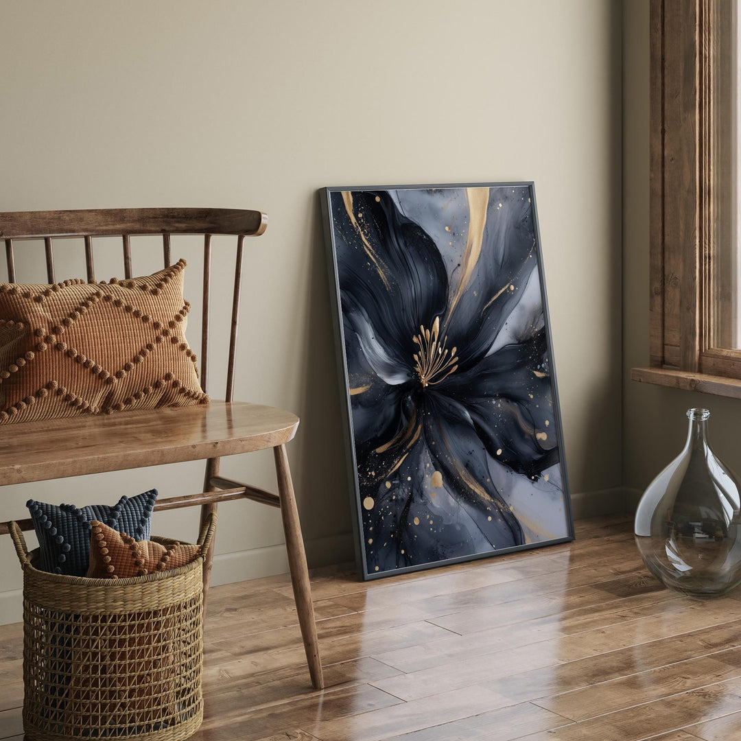 Black & Gold Dandelion Art Print | Floral Wall Art | Chic Nature-Inspired Decor for Bedroom