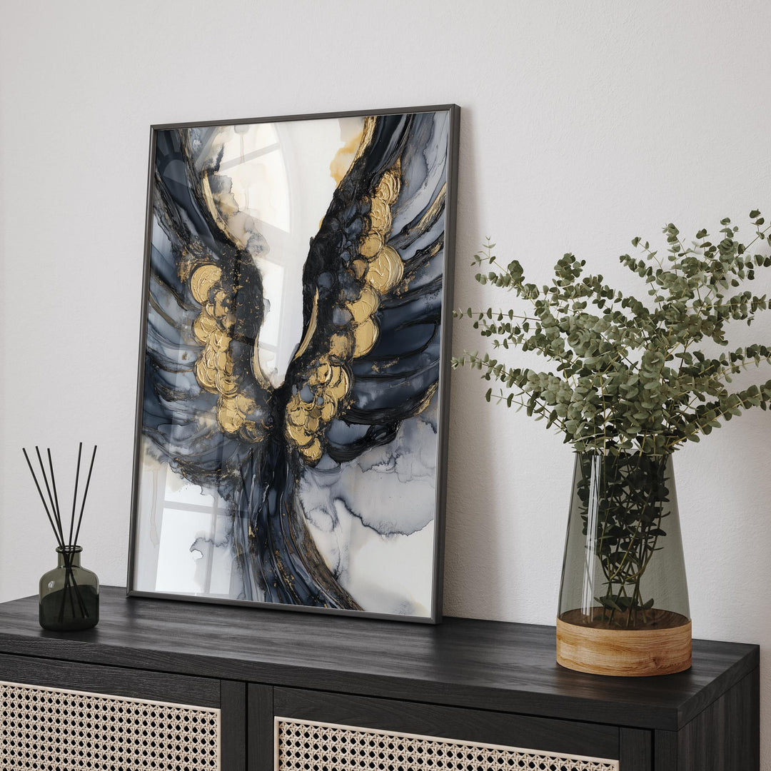 Black and Gold Angel Wings Art | Luxurious Spiritual Wall Print | Stylish Decor for Any Room
