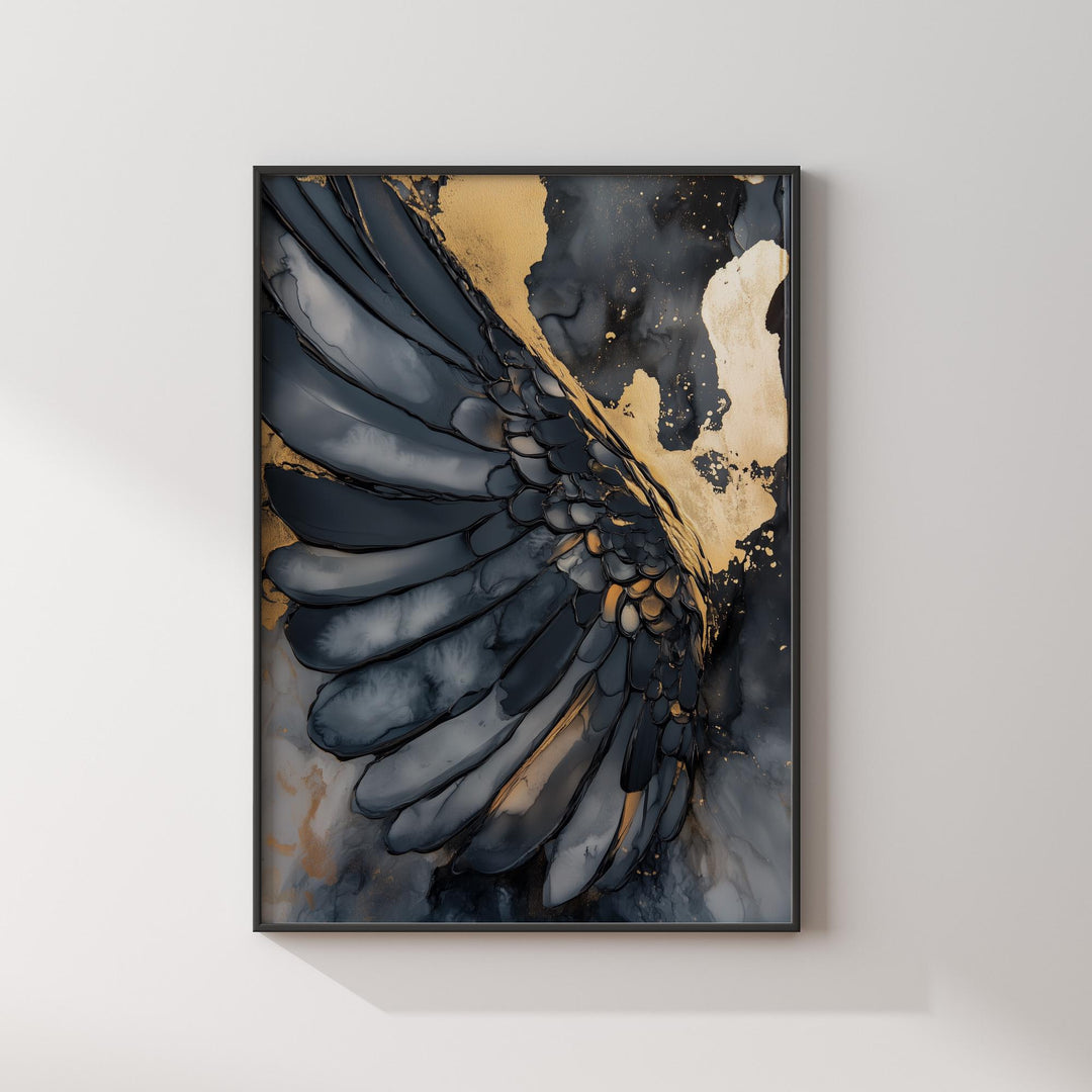 Black & Gold Angel Wings Wall Art | Elegant Angelic Print | Sophisticated Decor for Living Room