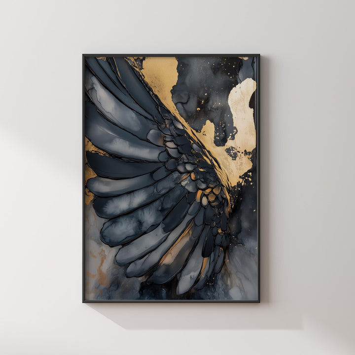 Black & Gold Angel Wings Wall Art | Elegant Angelic Print | Sophisticated Decor for Living Room
