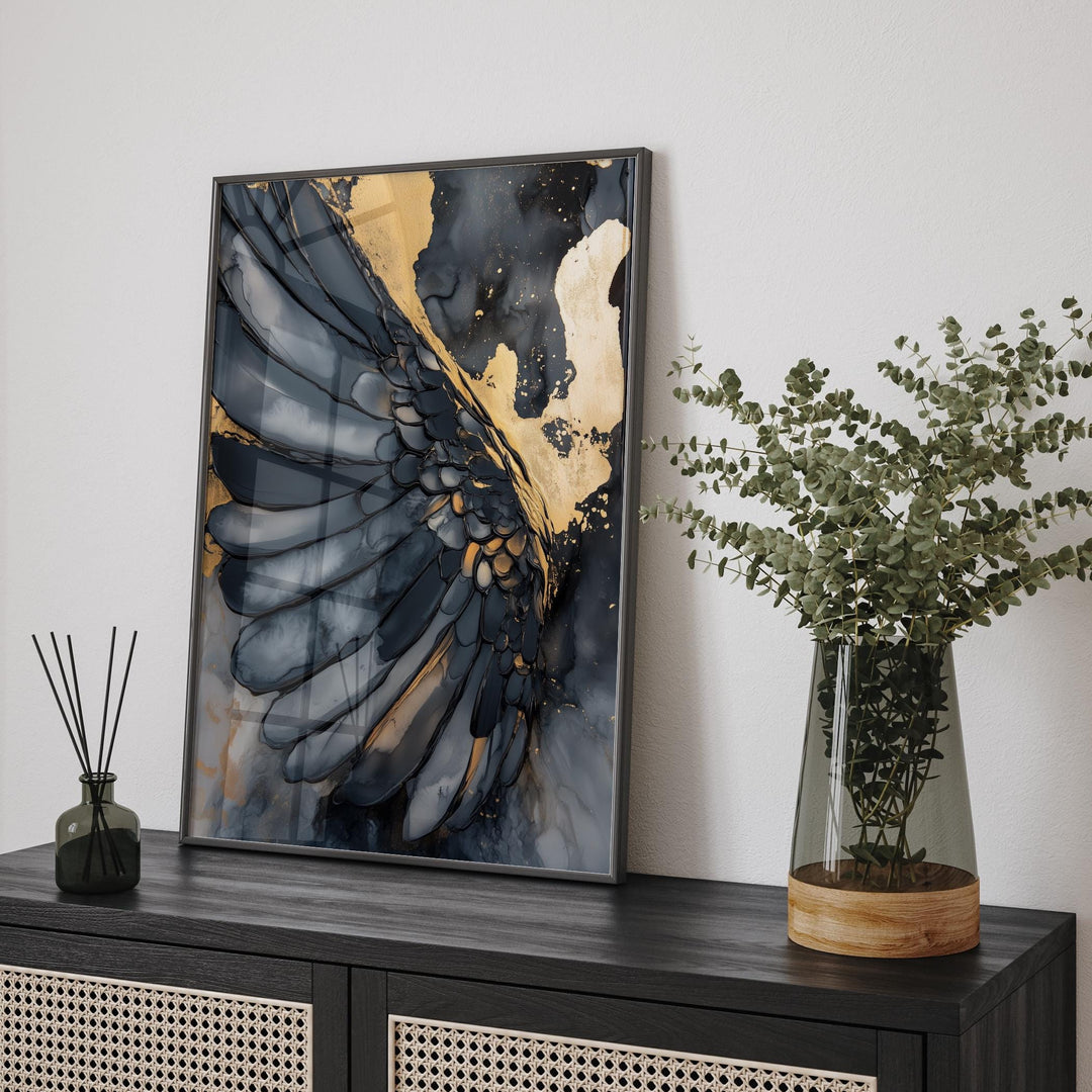 Black & Gold Angel Wings Wall Art | Elegant Angelic Print | Sophisticated Decor for Living Room