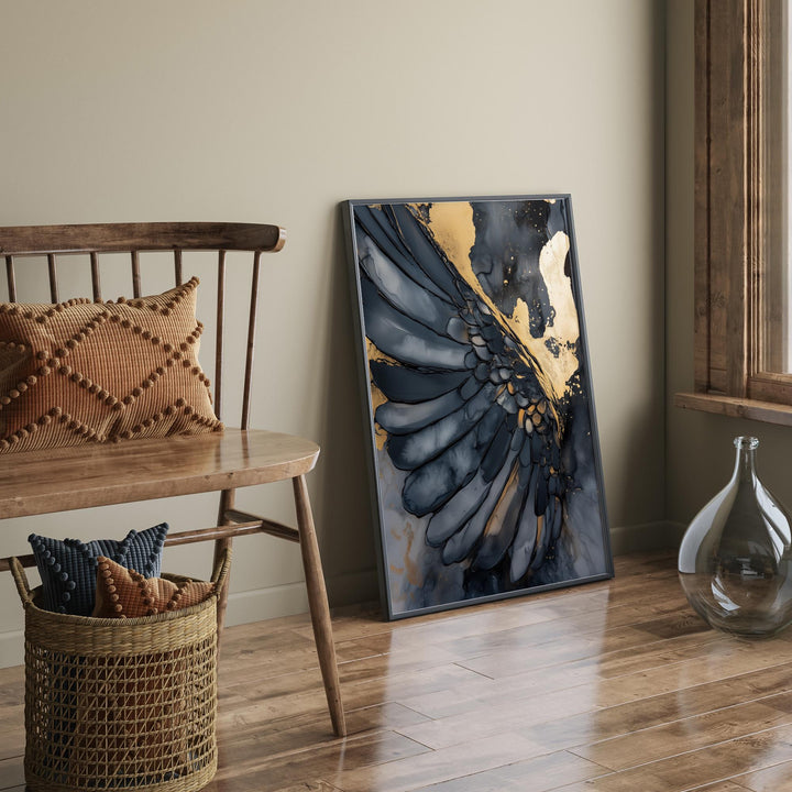 Black & Gold Angel Wings Wall Art | Elegant Angelic Print | Sophisticated Decor for Living Room