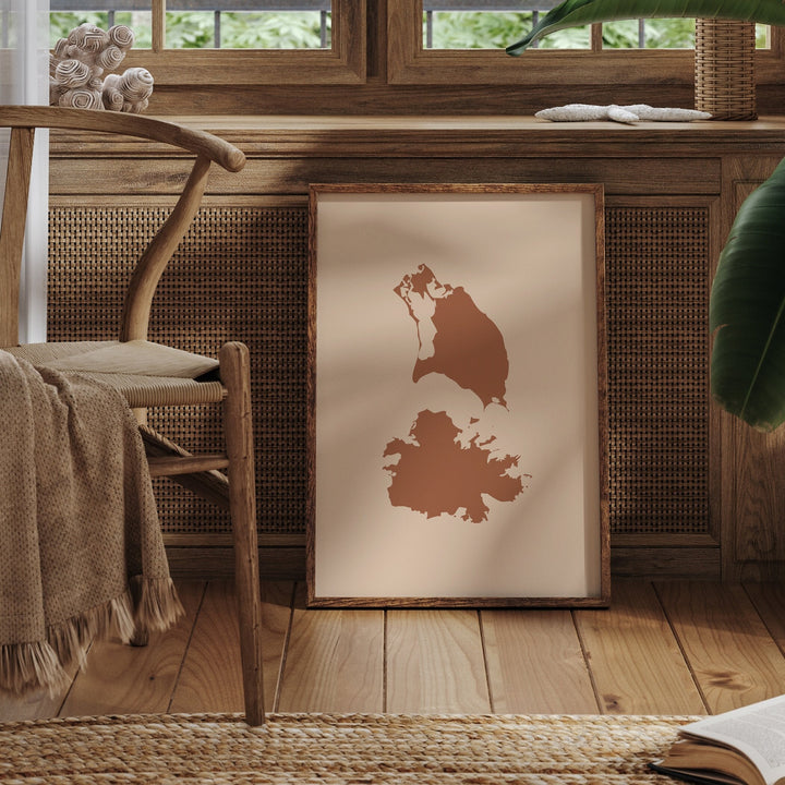 Antigua and Barbuda Map Boho Wall Art Print Mid Century Caribbean Travel Poster West Indies