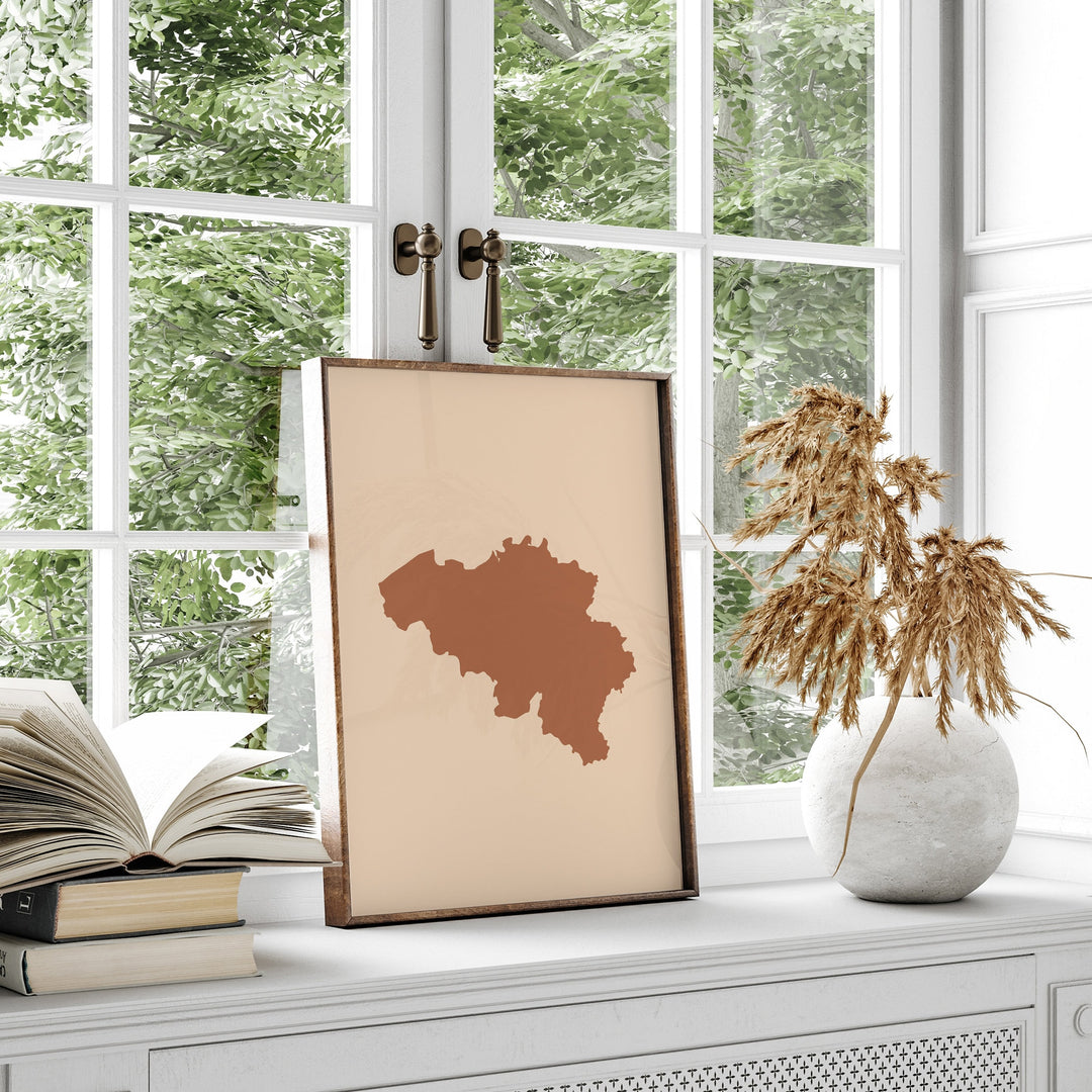 Belgium Map Boho Wall Art Print Mid Century Europe Travel Poster