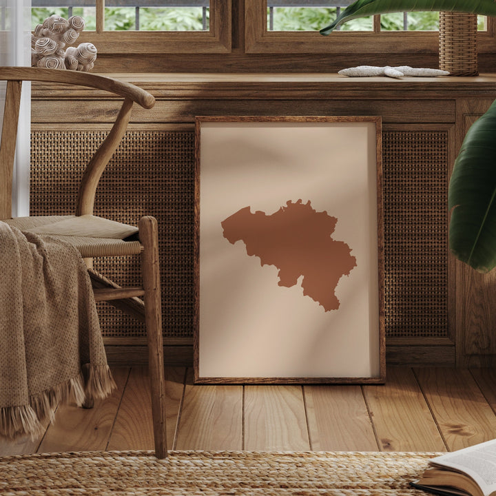 Belgium Map Boho Wall Art Print Mid Century Europe Travel Poster