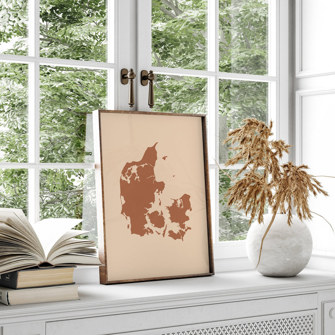 Denmark Map Boho Wall Art Print Mid Century Travel Poster