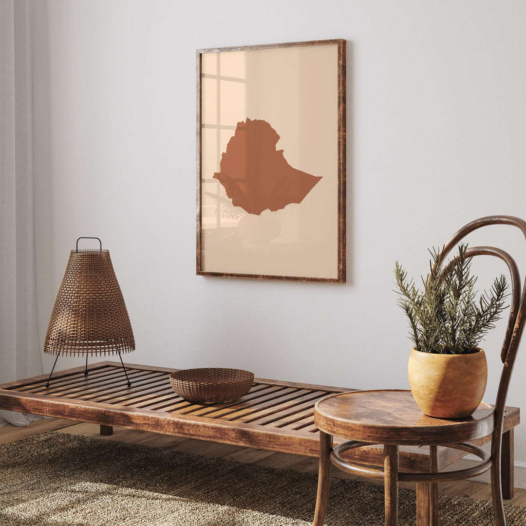 Ethiopia Map Boho Wall Art Print Mid Century Travel Poster