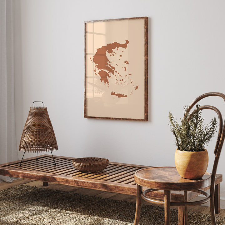 Greece Map Boho Wall Art Print Mid Century Travel Poster