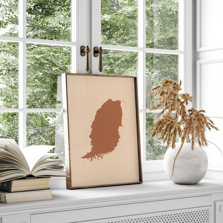 Grenada Map Boho Wall Art Print Mid Century Travel Poster