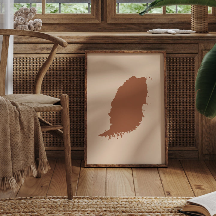 Grenada Map Boho Wall Art Print Mid Century Travel Poster