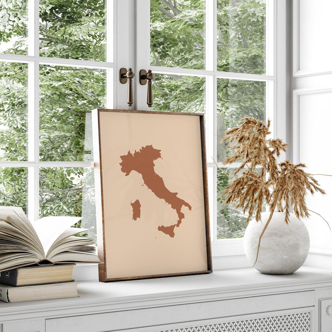 Italy Map Boho Wall Art Print Mid Century Travel Poster