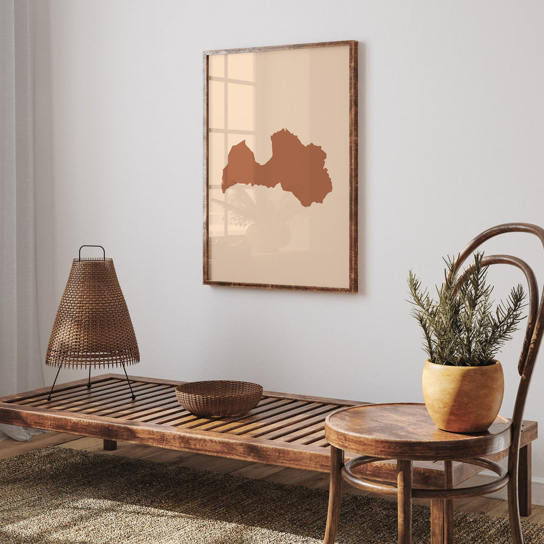 Latvia Map Boho Wall Art Print Mid Century Travel Poster