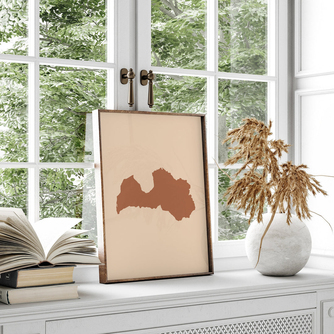 Latvia Map Boho Wall Art Print Mid Century Travel Poster