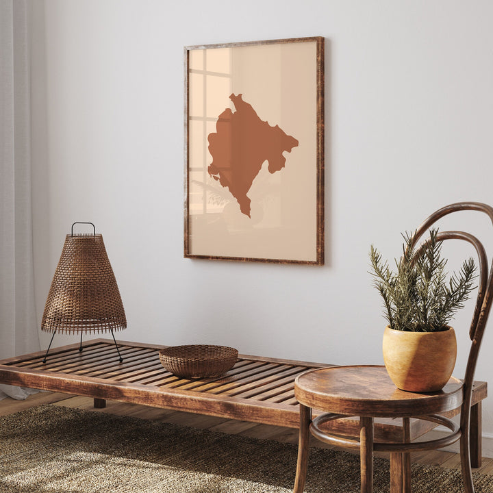 Montenegro Map Boho Wall Art Print Mid Century Travel Poster