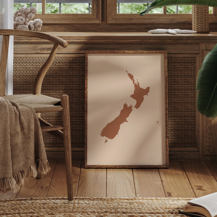 New Zealand Map Boho Wall Art Print Mid Century Travel Poster