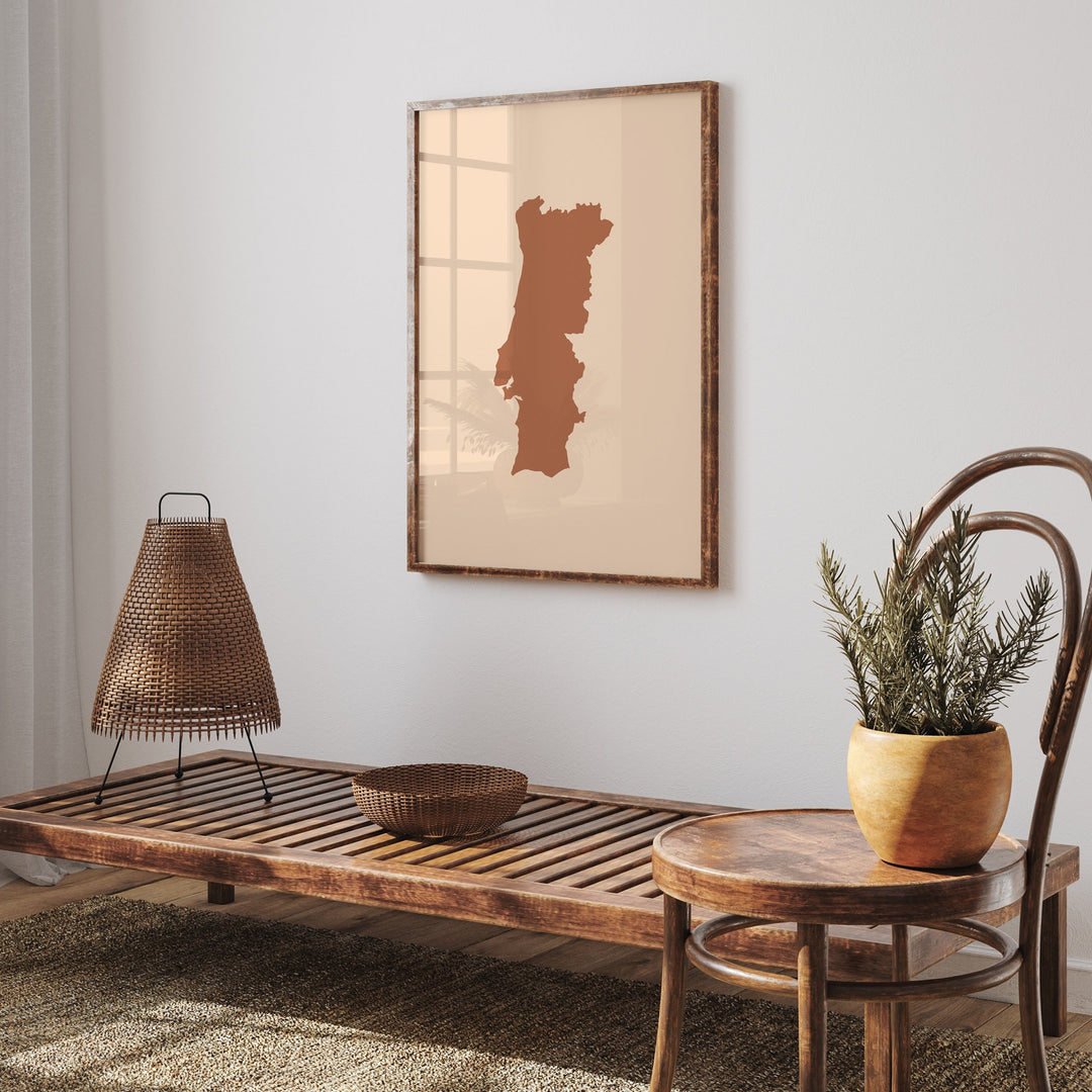 Portugal Map Boho Wall Art Print Mid Century Travel Poster