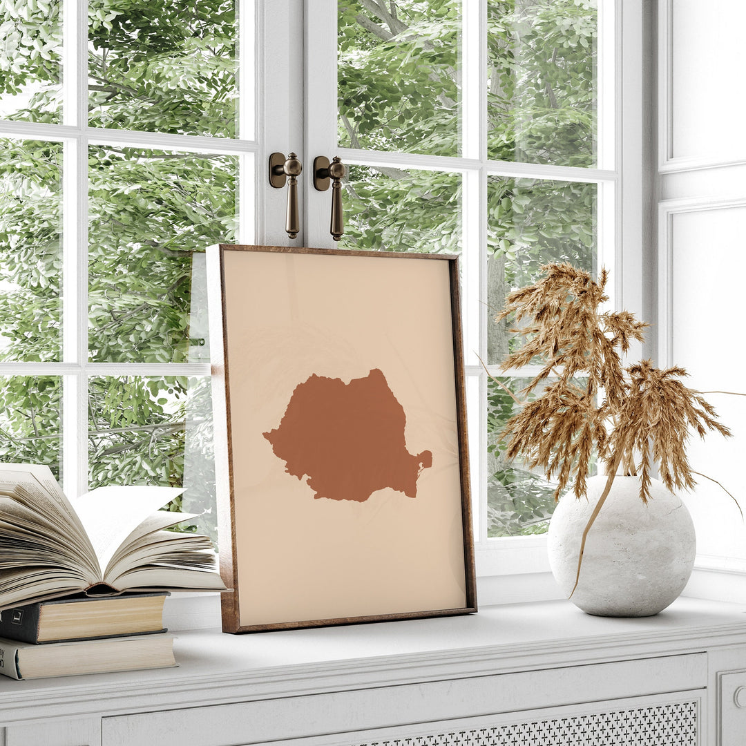 Romania Map Boho Wall Art Print Mid Century Travel Poster
